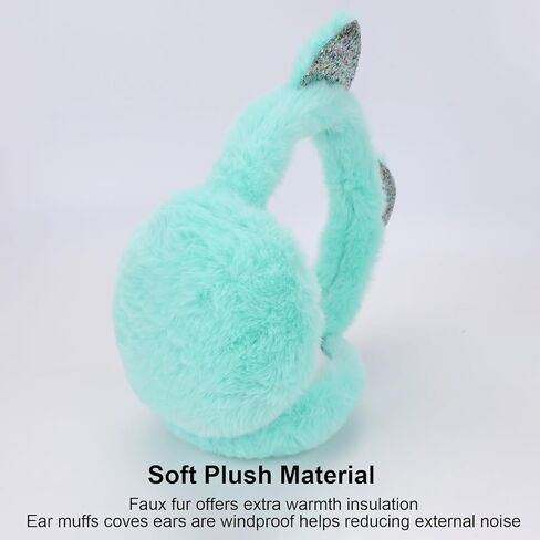 ACTLATI Cat Ear Earmuffs Foldable Ear Warmers Sequin Plush Ear Muffs Winter Outdoor Ear Covers for Women Girls in Kuwait