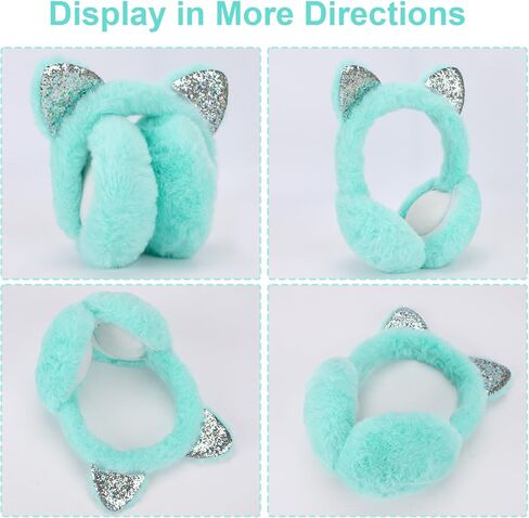 ACTLATI Cat Ear Earmuffs Foldable Ear Warmers Sequin Plush Ear Muffs Winter Outdoor Ear Covers for Women Girls in Kuwait