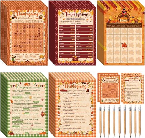 Pasimy 149 Pcs Thanksgiving Party Games 25 Players Thanksgiving Word Search Scramble Bingo Card Trivia Game for Fall Thanksgiving Family Activities Party Game Supplies in Saudi Arabia
