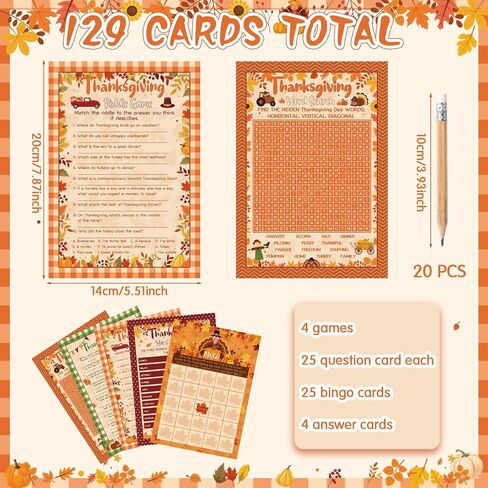 Pasimy 149 Pcs Thanksgiving Party Games 25 Players Thanksgiving Word Search Scramble Bingo Card Trivia Game for Fall Thanksgiving Family Activities Party Game Supplies in Saudi Arabia