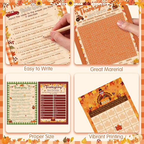 Pasimy 149 Pcs Thanksgiving Party Games 25 Players Thanksgiving Word Search Scramble Bingo Card Trivia Game for Fall Thanksgiving Family Activities Party Game Supplies in Saudi Arabia