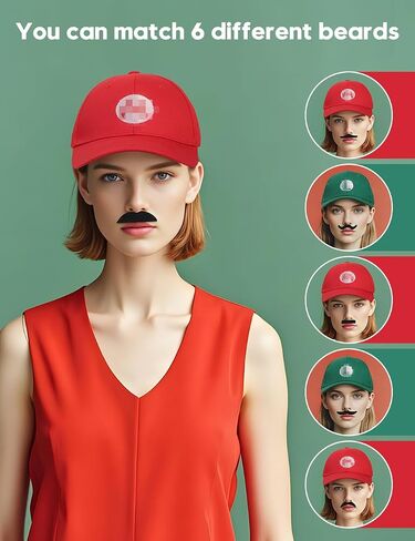 Super Brothers Hat for Kids Adults Halloween Cosplay Adjustable Hats with Mustache in Saudi Arabia