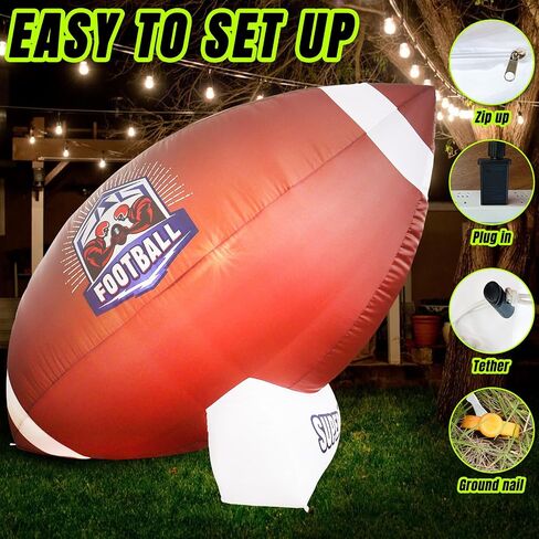 Icywye 6FT Large Football Party Decorations - Outdoor Football Inflatable Decor with Built-in LED Light - Indoor Football Themed Party Supplies Blow Up Decoration for Yard Holiday in Saudi Arabia