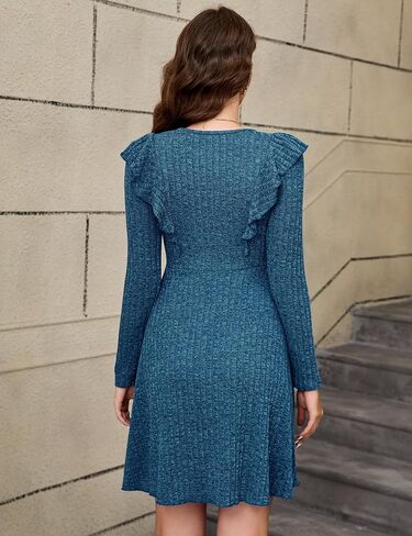 KOJOOIN Maternity Ribbed Knit Ruffle Cap Long Sleeve Fall Casual Sweater Dress Crew Neck Midi Dress Baby Shower Photoshoot in Saudi Arabia