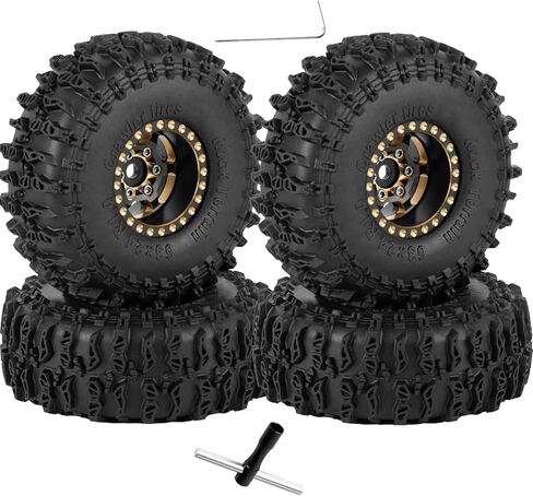 RC 1.0" Beadlock Wheels and Tires for RC Crawler 1/18 TRX4M,1/24 SCX24,Brass 1.0 Beadlock Wheels RC Rims w/ 1.0 Beadlocks Tires Soft Sticky Rubber Tires,4pcs,Style B in Kuwait