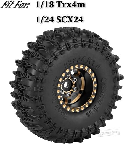 RC 1.0" Beadlock Wheels and Tires for RC Crawler 1/18 TRX4M,1/24 SCX24,Brass 1.0 Beadlock Wheels RC Rims w/ 1.0 Beadlocks Tires Soft Sticky Rubber Tires,4pcs,Style B in Kuwait