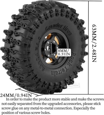 RC 1.0" Beadlock Wheels and Tires for RC Crawler 1/18 TRX4M,1/24 SCX24,Brass 1.0 Beadlock Wheels RC Rims w/ 1.0 Beadlocks Tires Soft Sticky Rubber Tires,4pcs,Style B in Kuwait