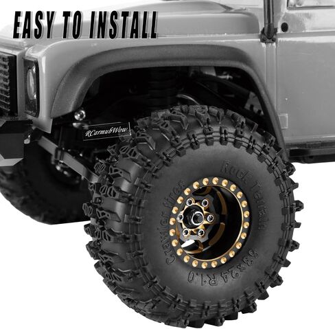 RC 1.0" Beadlock Wheels and Tires for RC Crawler 1/18 TRX4M,1/24 SCX24,Brass 1.0 Beadlock Wheels RC Rims w/ 1.0 Beadlocks Tires Soft Sticky Rubber Tires,4pcs,Style B in Kuwait