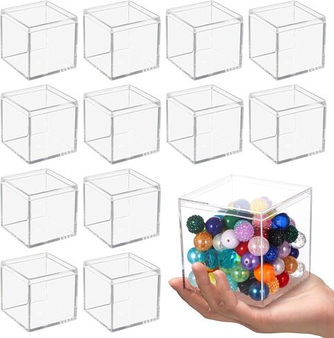Homaisson 12 PCS Acrylic Square Cube 3 x 3 x 3 Inches, Small Clear Plastic Display Boxes with Lids, Clear Acrylic Storage Square Cube Boxes, Display Case Container for Candy Jewelry Tiny Items in Kuwait