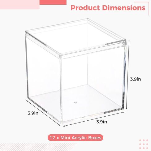 Homaisson 12 PCS Acrylic Square Cube 3 x 3 x 3 Inches, Small Clear Plastic Display Boxes with Lids, Clear Acrylic Storage Square Cube Boxes, Display Case Container for Candy Jewelry Tiny Items in Kuwait