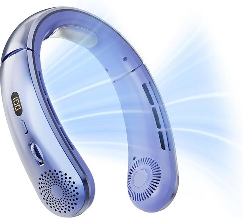 Portable Neck Fan, USB Rechargeable Hands-Free Bladeless Fan, 1-100 Adjustable Speeds, Quiet Wearable Fan for Outdoor and Indoor Use, Left-Right Angle Adjustable, Gift for Women and Men - Blue in Saudi Arabia