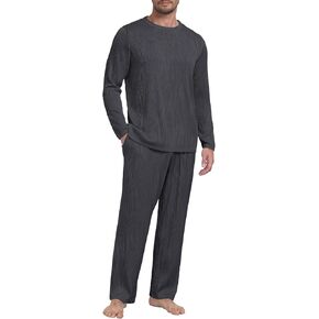 PrinStory Men's Pajama Set Soft Long Sleeve Shirts and Pants Men's Pjs Loungewear 2024 Outfits Sweatsuit