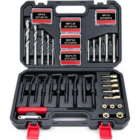 AKM 200 PCS Metric Thread Chaser &Thread Repair Kit,HSS Drill Helicoil Repair Kit,M5 M6 M8 M10 M12 Thread Cleaner Rethreading Bolt Restorer File Nut Rethreader Automotive Wheel Stud Metric
