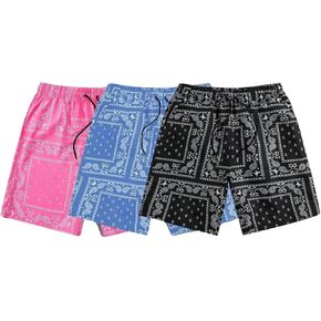 SOLY HUX Men's Paisley Shorts 3 Packs Drawstring Casual Track Shorts Workout Summer Beach Shorts