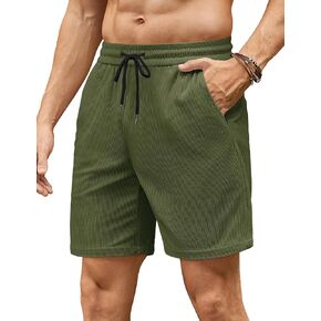 COOFANDY Mens Casual Corduroy Shorts Elastic Waist Drawstring Lightweight Shorts Summer Beach Shorts with Pockets