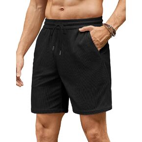 COOFANDY Mens Casual Corduroy Shorts Elastic Waist Drawstring Lightweight Shorts Summer Beach Shorts with Pockets