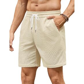 COOFANDY Mens Casual Corduroy Shorts Elastic Waist Drawstring Lightweight Shorts Summer Beach Shorts with Pockets in Kuwait