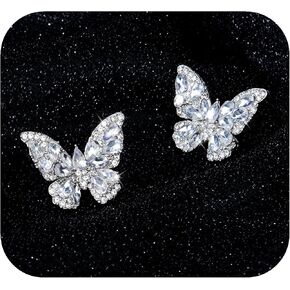Wecoe Butterfly Cuff Earrings for Women Girls Silver Earring Cuffs Non Pierced Hypoallergenic Cartilage Clip On Diamond Rhinestone Earrings Wedding Statement Jewlery Gifts Aretes De Mujer