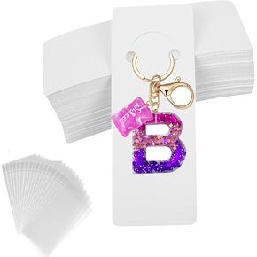 120 Pcs Keychain Display Card with 120 Pcs Self-Sealing Bags, Keychain Packaging Keyring Jewelry Holder Display, White, 5.9 x 2 (JoB23489)