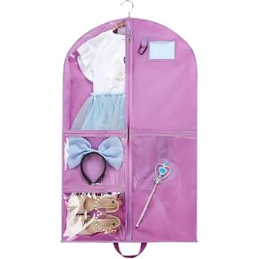 Dance Costume Garment Bag for Travel with Handles, 39 Inch Garment Bag for Dance Competitions, Kids Hanging Clothes Cover for Girls Closet Storage with 4 Zippered Pockets (Purple - 2 Pack)