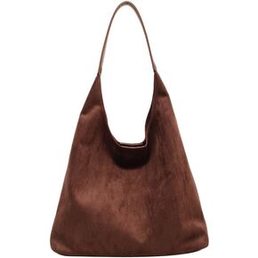 Suede Hobo Bag for Women Slouchy Purse Fashionable Office Tote Handbag(Coffee)