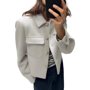 Cicy Bell Womens Cropped Wool Coats Lapel Collar Button Down Fall Jackets Lightweight Short Pea Coats