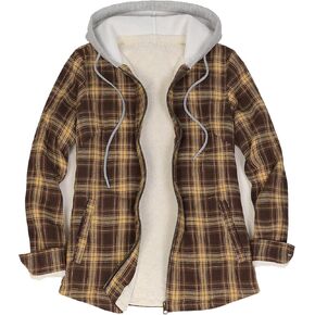 ZENTHACE Women's Hooded Flannel Shirt Jacket,Sherpa Lined Full Zip Fall Winter Plaid Shacket