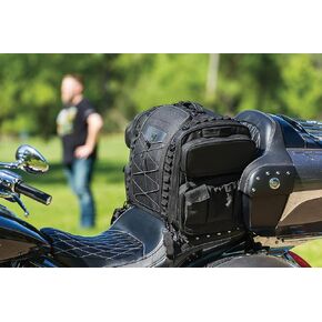 Kuryakyn 5284 Momentum Road Warrior Motorcycle Travel Luggage: Weather Resistant Seat/Trunk/Rack Bag with Sissy Bar Straps, Black