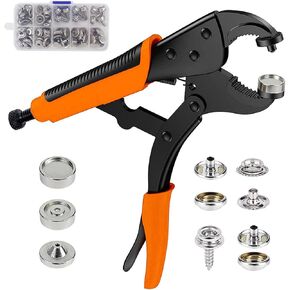 Snap Button Kit, Hole Punch Function, 15mm Metal Snap and Heavy Duty Pliers, 20PCS Metal Snaps, DIY Snap Pliers Tool Kit for Repairing Boat Covers, Leather, Canvas, Sewing