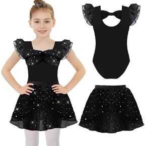 Girls Leotards Ballet with Removable Shiny Tutu Skirted, Hollow Back Combo Seamless Undergarment Gymnastics