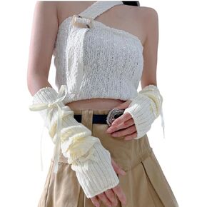 Knitted Arm Warmers for Women Y2K Long Sleeve Fingerless Japanese Harajuku Hip Hop Knitted Gloves Arm Sleeve