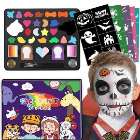 AMIIR 20-Colors Halloween Face Paint Kit Oil Based Professional Non-Toxic SFX Look Cosplay Costume Birthday Party Fun Drawing Facepaint w/ Accessories