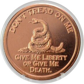 Don't Tread On Me Rattlesnake - 1 oz .999 Pure Copper Round Challenge Coin in Protective Capsule
