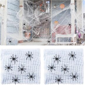 Halloween Decorations, Spider Webs Halloween Stretch Spider Webs with 12 Fake Spiders Super Stretch Cobwebs for Halloween Indoor and Outdoor Party Supplies Halloween Theme Party