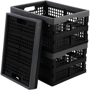 15 Liter Plastic Foldable Crate Basket, Black Collapsible Crate Set of 3