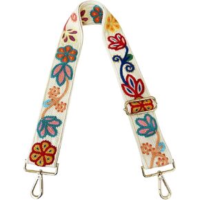 Embroidery Flower Purse Strap Replacement Crossbody for Handbags Women Guitar Strap 2 inch Wide Adjustable Bag Straps (Ivory)