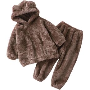 Arssm Girl Pants Sets Two Pieces Outfit Kids Bear Ear Fuzzy Fluffy Hoodie Sweatshirt with Fleece Sweatpants