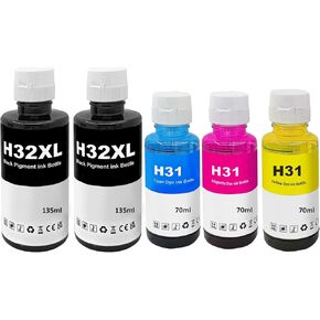 31 32XL Refill Ink Bottle Compatible with HP31 32 XL Work with Smart Tank 7301 6001 7602 5101 7001 5000 Smart Tank Plus 551 651 455 457 450 Printer (5-Pack, 2 Black/Cyan/Magenta/Yellow)