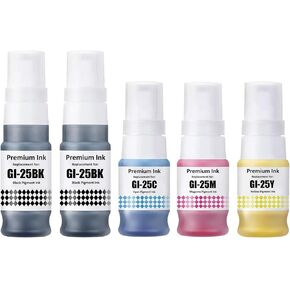 GI 25 Ink Refill Bottles Replacement for Canon GI-25 Ink Bottles Compatible for MAXIFY GX2020 GX1020 Inkjet Printers (5-Pack,2Black/Cyan/Magenta/Yellow)