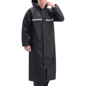 Men's Raincoat Long Black Rain Jacket Hooded Waterproof Emergency Poncho Raincoat Trench Fishing Coat