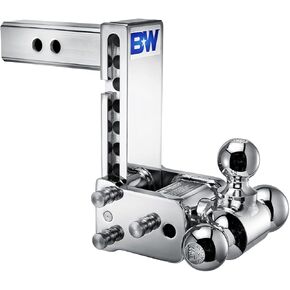 B&W Trailer Hitches Chrome Tow & Stow Adjustable Trailer Hitch Ball Mount - Fits 2" Receiver, Tri-Ball (1-7/8" x 2" x 2-5/16"), 7" Drop, 10,000 GTW - TS10049C