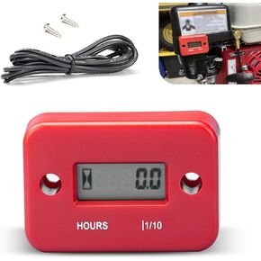 1 PC Motorcycle Induction Type Speed Engine Timer, 2.1" x 1.4" LCD Digital Display with Wires Screws, IP68 Waterproof Shock-Resistant Timer, Universal for Motorcycles ATVs Lawn Mowers (Red)
