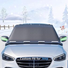 Custom fit for Jeep Windshield Snow Covers, 8 Layers WAaterproof Windproof Protection, Frost Defense, Ice, Sun, Snow, Designed for Jeep Accessories (for Jeep Wrangler)