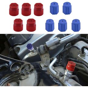 10Pcs/Set R134a Cap A/C Cap, 13mm & 16mm Air Conditioning Service AC System Charging Port Caps, 5 Red High and 5 Blue Low AC Port Cap Replacement for Most Vehicles With R134a AC System