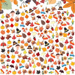 Cunno 150 Pcs Thanksgiving Fall Charms Bulk for Jewelry Making Maple Leaf Pumpkin Turkey Charms Autumn Pendants Bracelets Necklaces Earrings Head Cord DIY Craft Supplies Holiday Decor