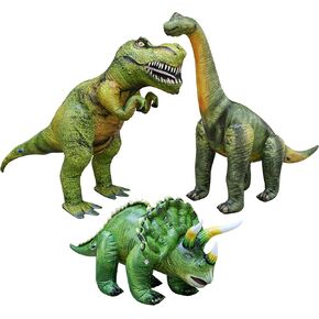 Jet Creations Inflatable T-Rex Brachiosaurus Triceratops Dinosaur Toy 3-pc Bundle, 2nd Generation Prehistoric Animal, Garden Decor, Photo Prop, Jurassic Theme Decoration, 43"+ Long, 1pk