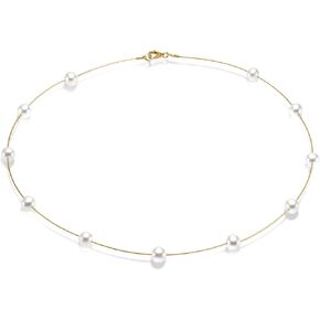 14K Yellow Gold Pearl and Cord Necklace, Lobster Clasp, Fine Jewelry, Gift For Her Jewelry For Women