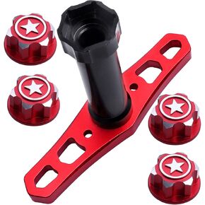 HobbyPark 17mm Hex Wheel Nuts Adapter with Wheel Hex Wrench Tool for Traxxas X-Maxx E-Revo E-Maxx Summit Monster Truck RC Tires (with Red Nuts)