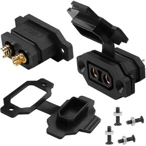 QIANRENON Fixable XT90 Female Soldering Adapter Gold Plated XT90E-F Panel Fixed Mount Weld Connector XT90 Lithium Battery Solder Socket 30A, Dust Cover, for Large Model Airplane Drone, Black, 2Pcs