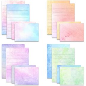 72 Pieces Stationery Set with Envelopes (48 Lined Watercolor Sheets + 24 Matching Envelopes), 8 Unique Designs, 5.5 x 8.25 inch Double Sided Printing stationery paper for Letter Writing